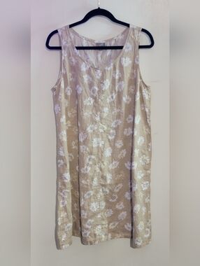 J. Jill Linen Beige Sleeveless Floral Midi Dress